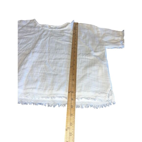 Eileen Fisher oversized XXS White Organic cropped frayed hem Minimalist blouse - Picture 6 of 8